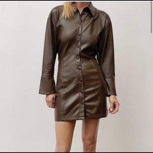 BLOGGER FAVORITE Zara Faux Leather Short Dress - Chocolate